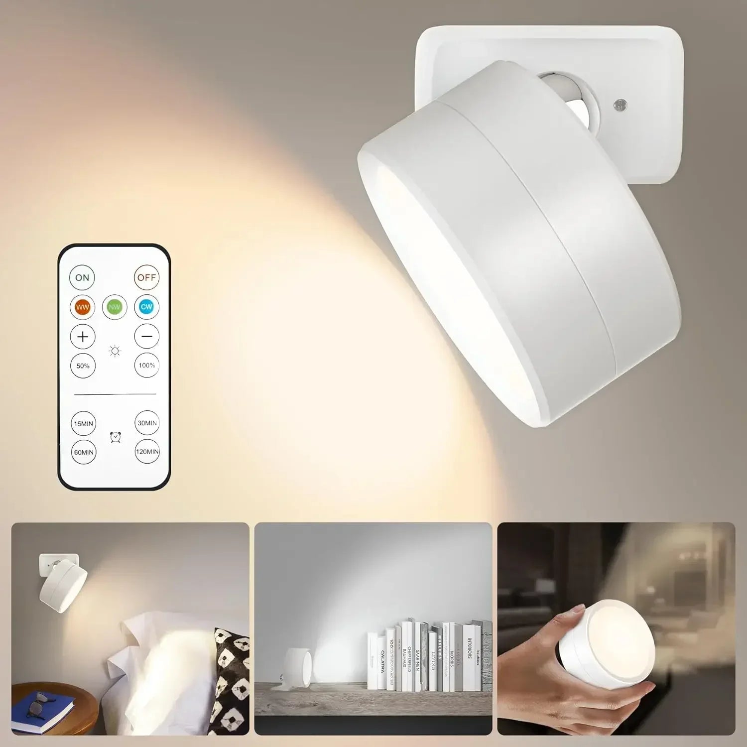 Magnetic LED Wall Sconce with Remote – Rechargeable Dimmable 360° Rotating Wall Light for Bedroom