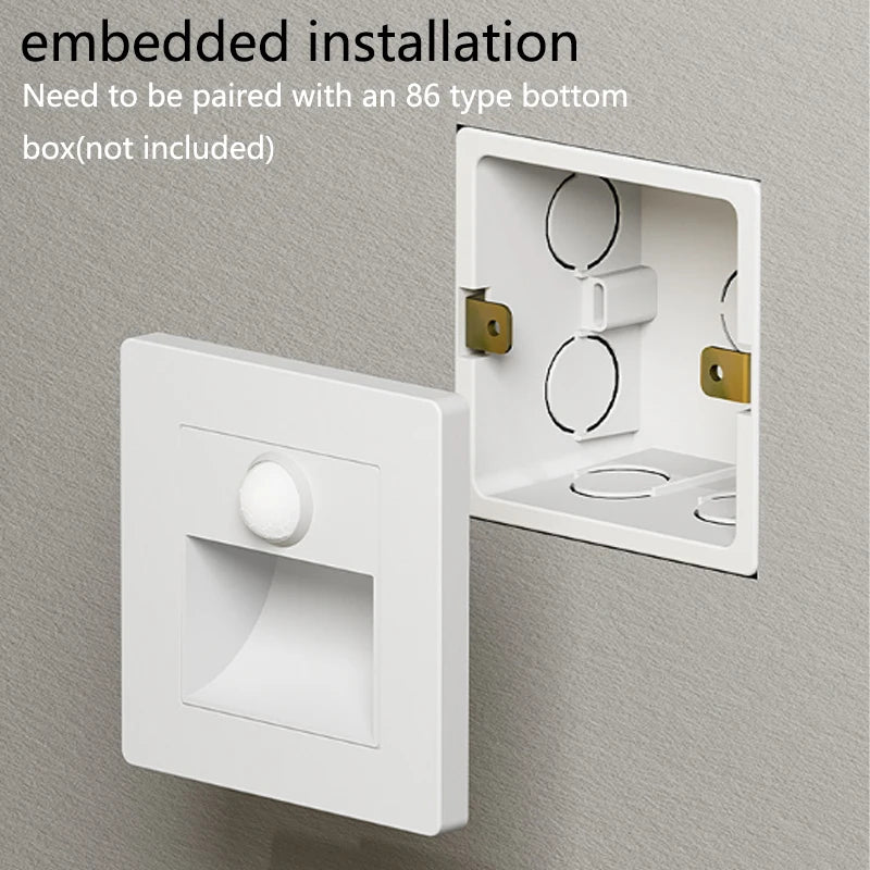 PIR Motion Detector Light Sensor LED Lights AC 110V-220V Recessed Staircase Bedroom Wall Lamp LED Night Light