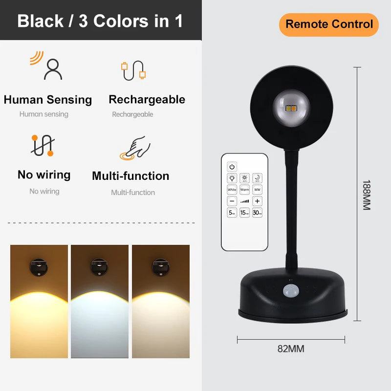 Rechargeable Motion-Sensing Wireless Wall Spotlight – Dimmable 3-Color LED for Artwork & Picture Lighting