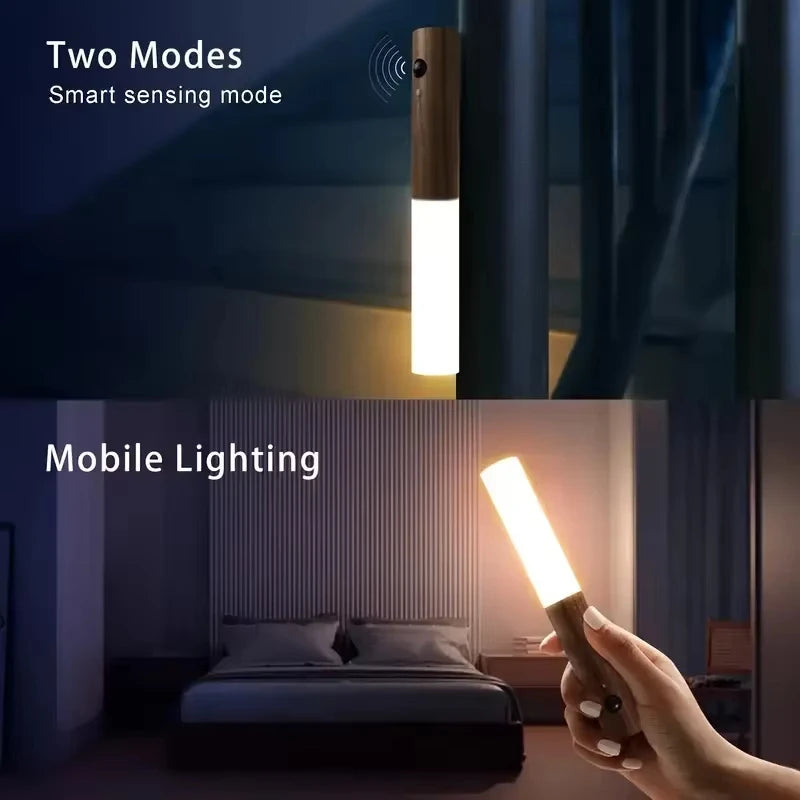 Night Light Motion Sensor Night Lights Rechargeable Wall Sconces Magnetic Wall Lights Wooden Wall Lighting for Bedroom Stair