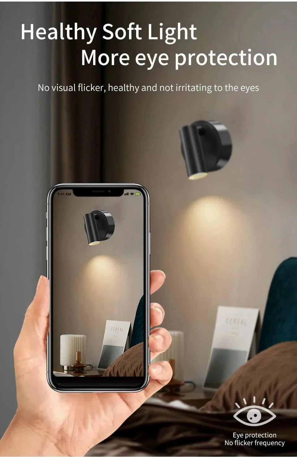 LED Light Magnetic USB Rechargeable Wall Light Spotlight Wireless No Punch Reading Light With Touch Switch Dimmable Bedside Lamp