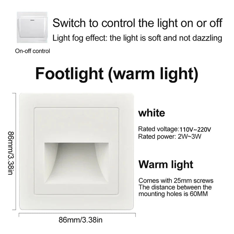 PIR Motion Detector Light Sensor LED Lights AC 110V-220V Recessed Staircase Bedroom Wall Lamp LED Night Light