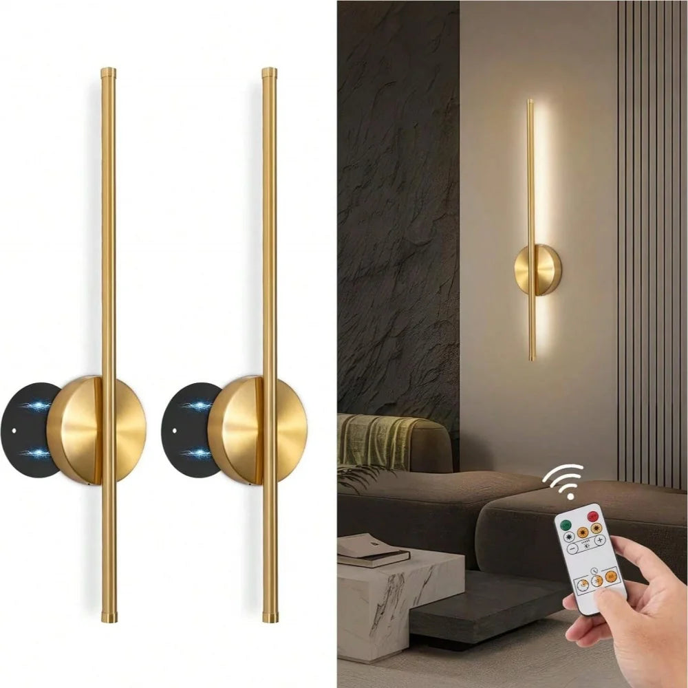 Magnetic rechargeable wall lamp in black and gold mounted in a hallway