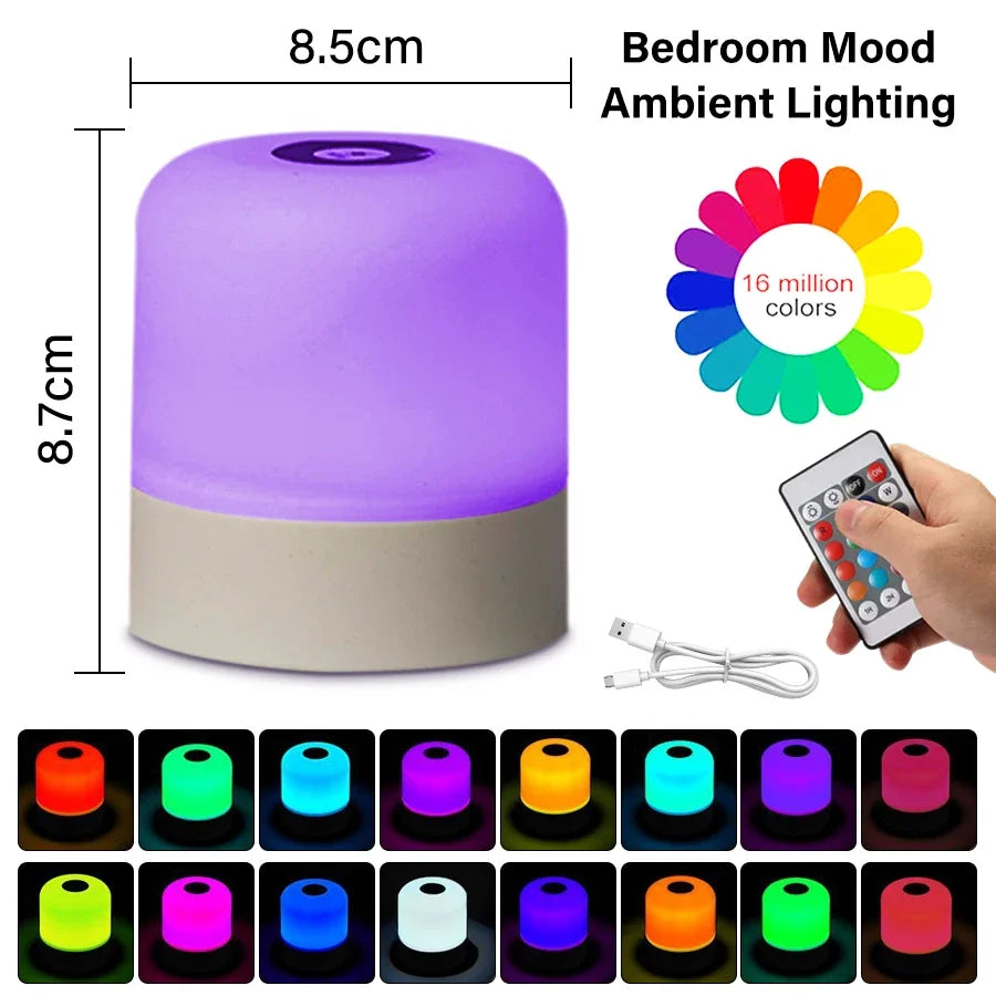 16 Colors LED Table Lamp - Touch & Remote Control Dimmable Rechargeable Bedside Night Lamp for Room Decor