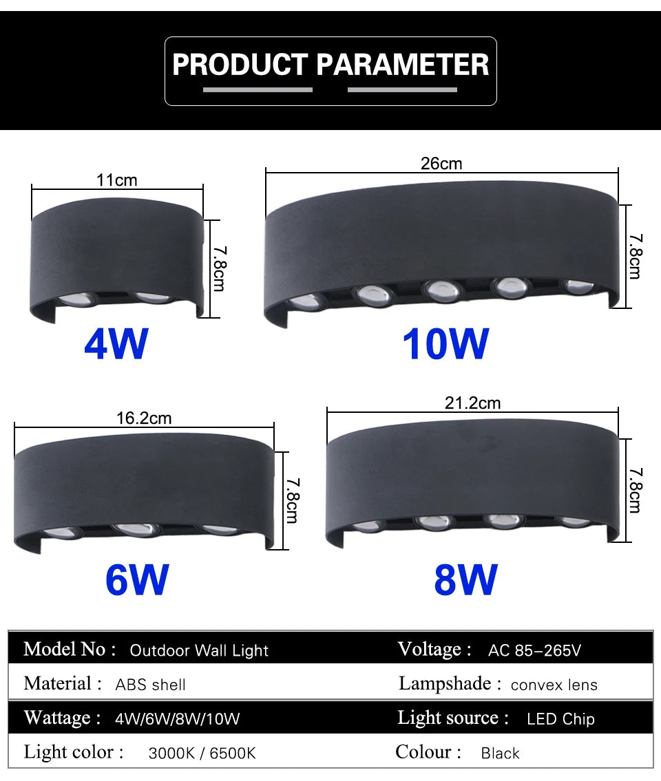 Up and Down LED Wall Lamp Waterproof Interior Wall Light For Bedroom Living Room Corridor Indoor Outdoor Lighting