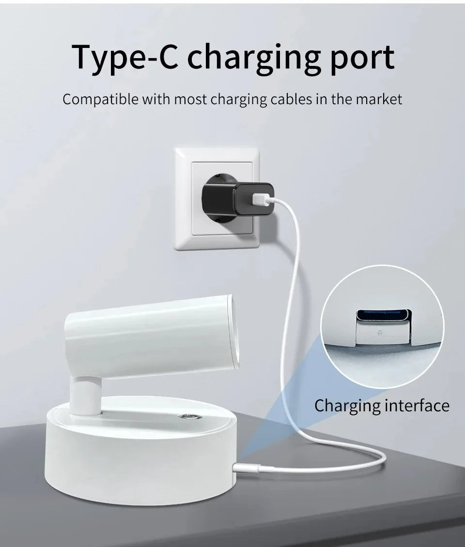 LED Light Magnetic USB Rechargeable Wall Light Spotlight Wireless No Punch Reading Light With Touch Switch Dimmable Bedside Lamp