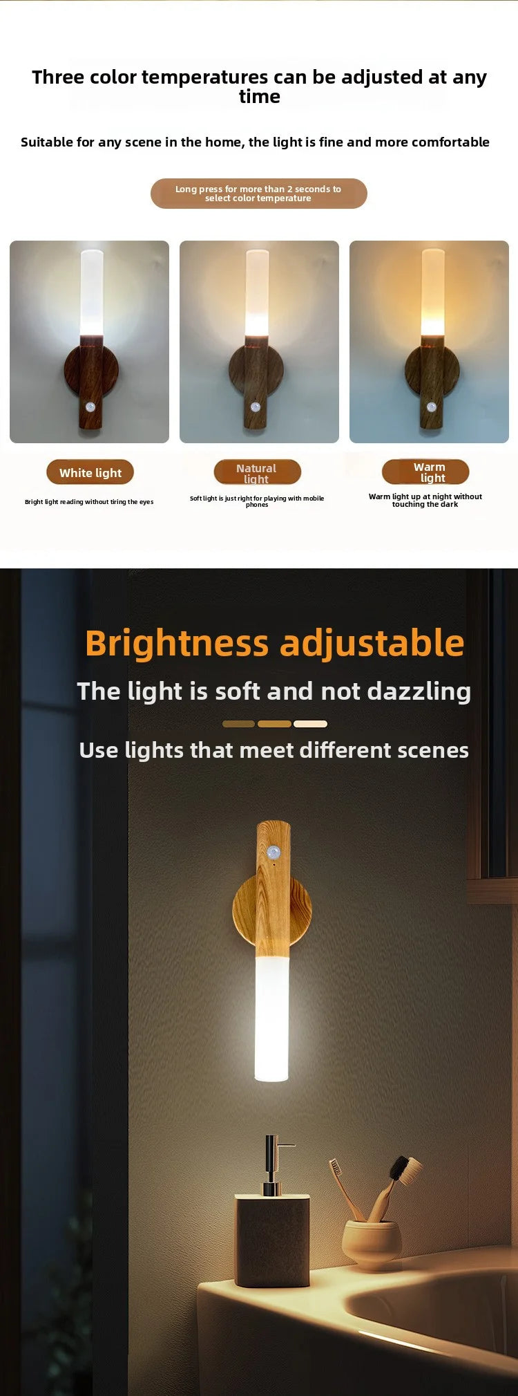 Night Light Motion Sensor Night Lights Rechargeable Wall Sconces Magnetic Wall Lights Wooden Wall Lighting for Bedroom Stair