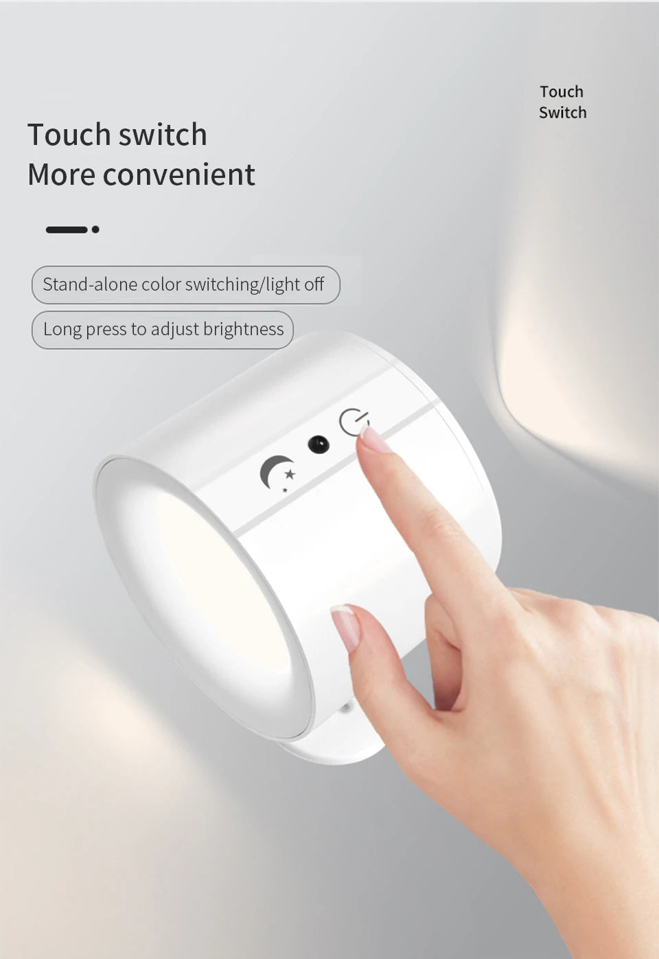 LED Wall Sconces Light Touch Control Double Head Wall Lamp 360 Rotatable 3Colors Wall Lights Wireless Night Lights For Bedroom