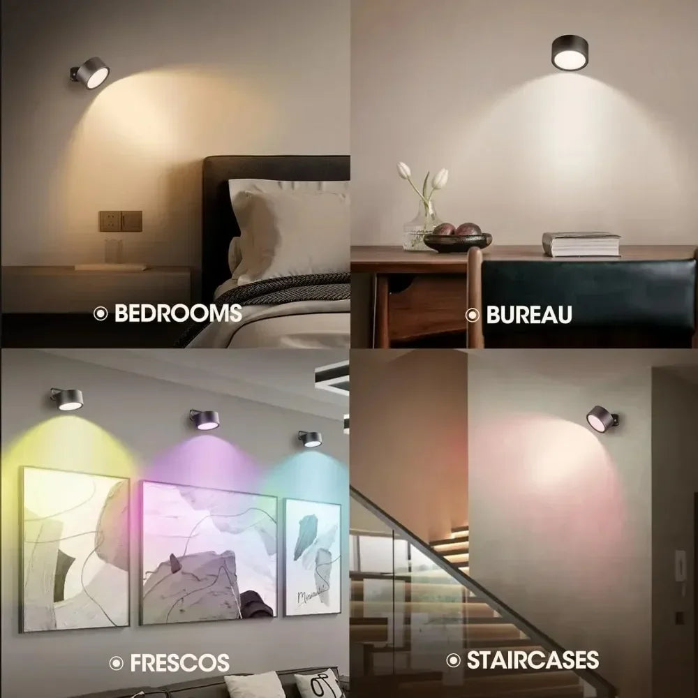 LED Magnetic Wall Sconce Lights,Rechargeable Dimmable Wall Mounted Lights with Remote, 360° Rotation Wall Mount Lamp for Bedroom