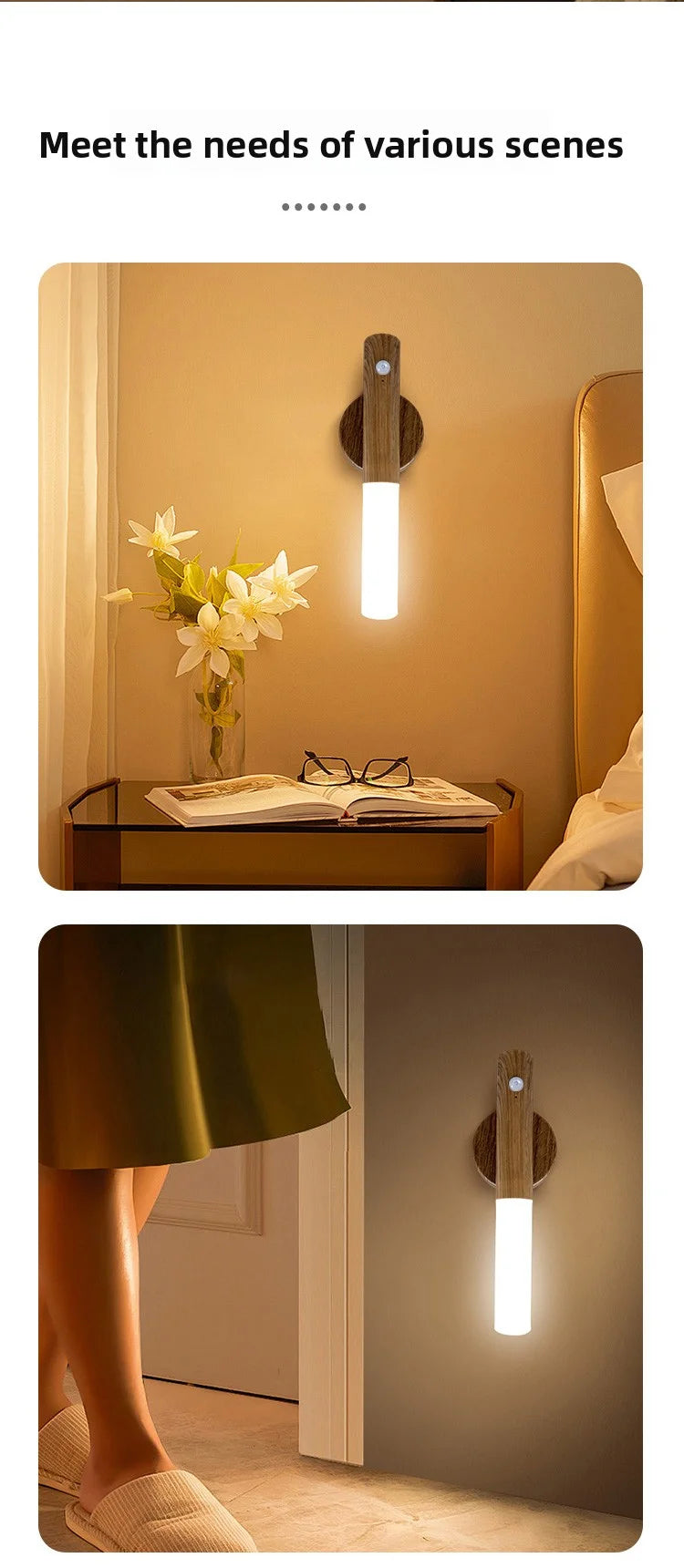 Night Light Motion Sensor Night Lights Rechargeable Wall Sconces Magnetic Wall Lights Wooden Wall Lighting for Bedroom Stair