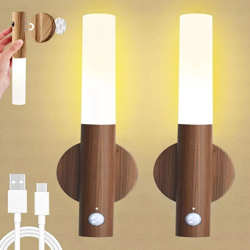 Night Light Motion Sensor Night Lights Rechargeable Wall Sconces Magnetic Wall Lights Wooden Wall Lighting for Bedroom Stair