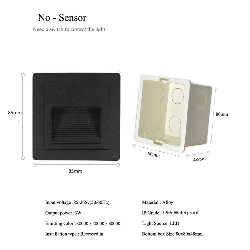 Waterproof LED Recessed Step Light – Outdoor Wall Lamp for Stairs, Balcony & Walkway