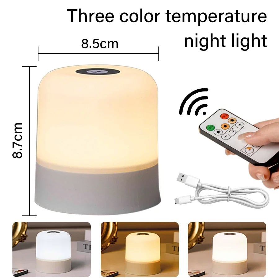16 Colors LED Table Lamp - Touch & Remote Control Dimmable Rechargeable Bedside Night Lamp for Room Decor