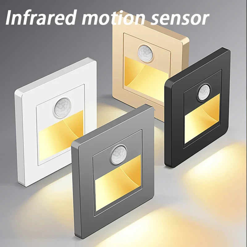 PIR Motion Detector Light Sensor LED Lights AC 110V-220V Recessed Staircase Bedroom Wall Lamp LED Night Light