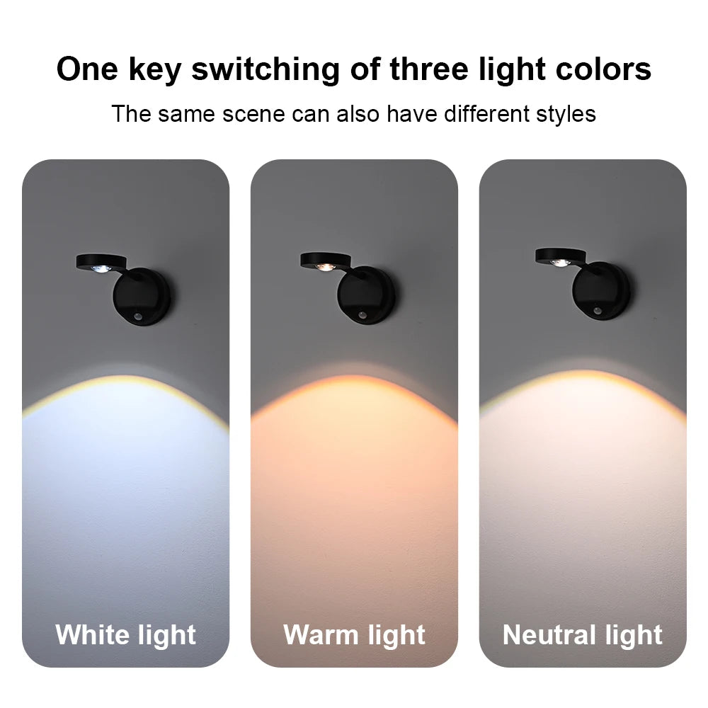 KFV Rechargeable Intelligent Human Sensing Wireless Wall Light Dimmable  3 Colors Led Spotlight for Lighting Paintings Pictures