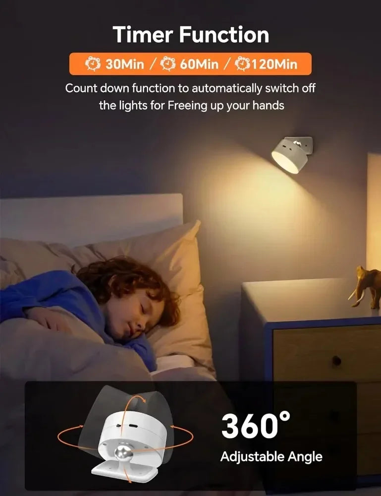 LED Magnetic Wall Sconce Lights,Rechargeable Dimmable Wall Mounted Lights with Remote, 360° Rotation Wall Mount Lamp for Bedroom