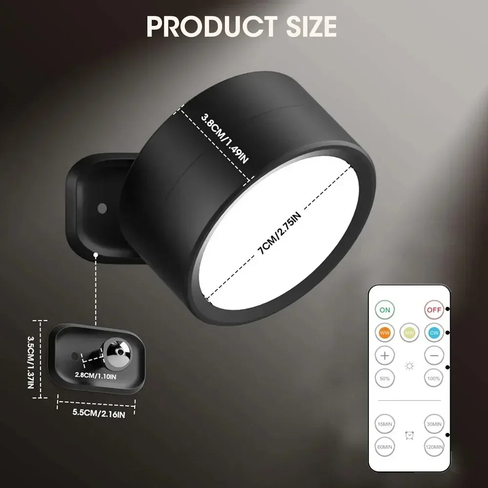 LED Magnetic Wall Sconce Lights,Rechargeable Dimmable Wall Mounted Lights with Remote, 360° Rotation Wall Mount Lamp for Bedroom