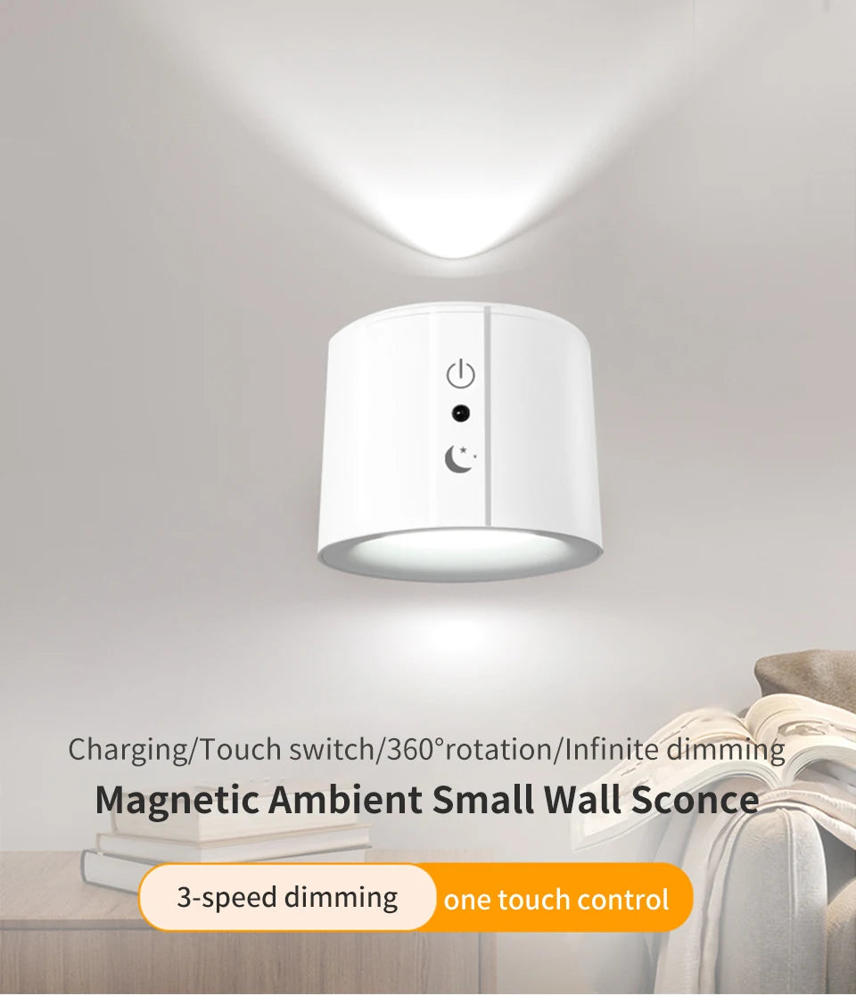 LED Wall Sconces Light Touch Control Double Head Wall Lamp 360 Rotatable 3Colors Wall Lights Wireless Night Lights For Bedroom