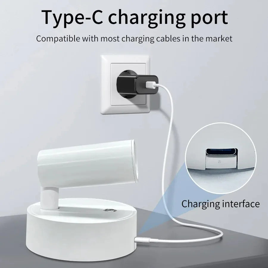LED Light Magnetic USB Rechargeable Wall Light Spotlight Wireless No Punch Reading Light With Touch Switch Dimmable Bedside Lamp
