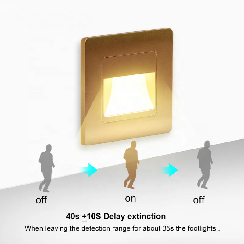 PIR Motion Detector Light Sensor LED Lights AC 110V-220V Recessed Staircase Bedroom Wall Lamp LED Night Light