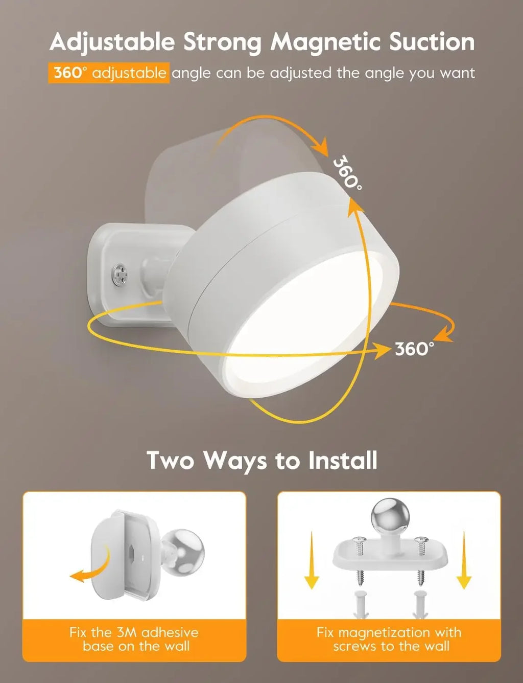 LED Magnetic Wall Sconce Lights,Rechargeable Dimmable Wall Mounted Lights with Remote, 360° Rotation Wall Mount Lamp for Bedroom