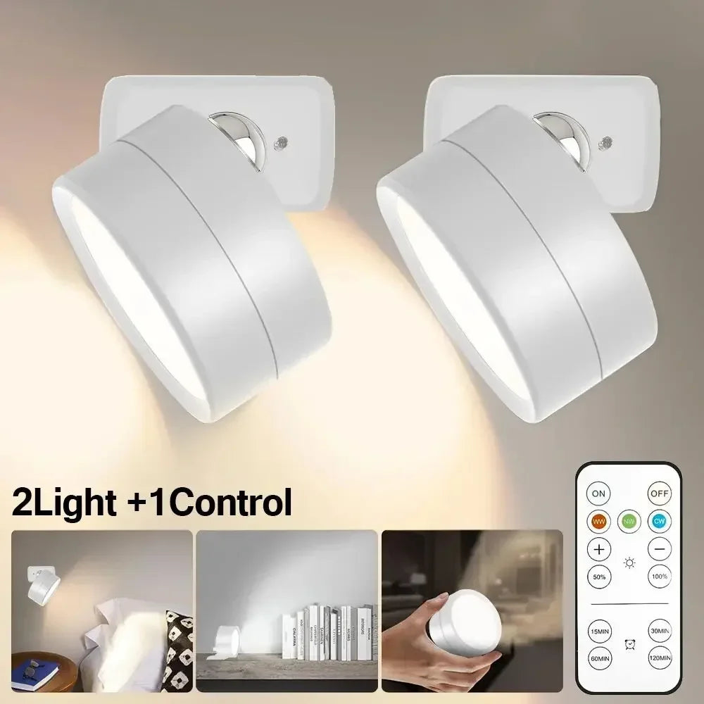 Magnetic LED Wall Sconce with Remote – Rechargeable Dimmable 360° Rotating Wall Light for Bedroom