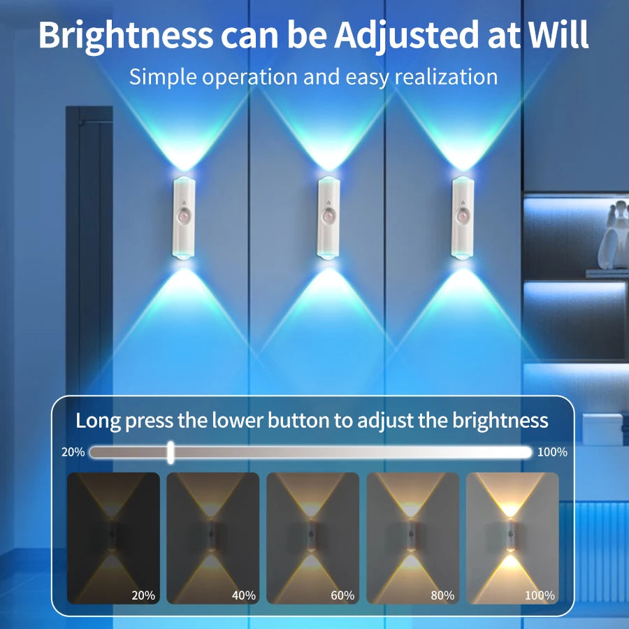 Smart RGB Gradient Wall Light Motion Sensor Magnetic Rechargeable Wall Sunset Lamp for Bedroom Closet Garden Room Decoration