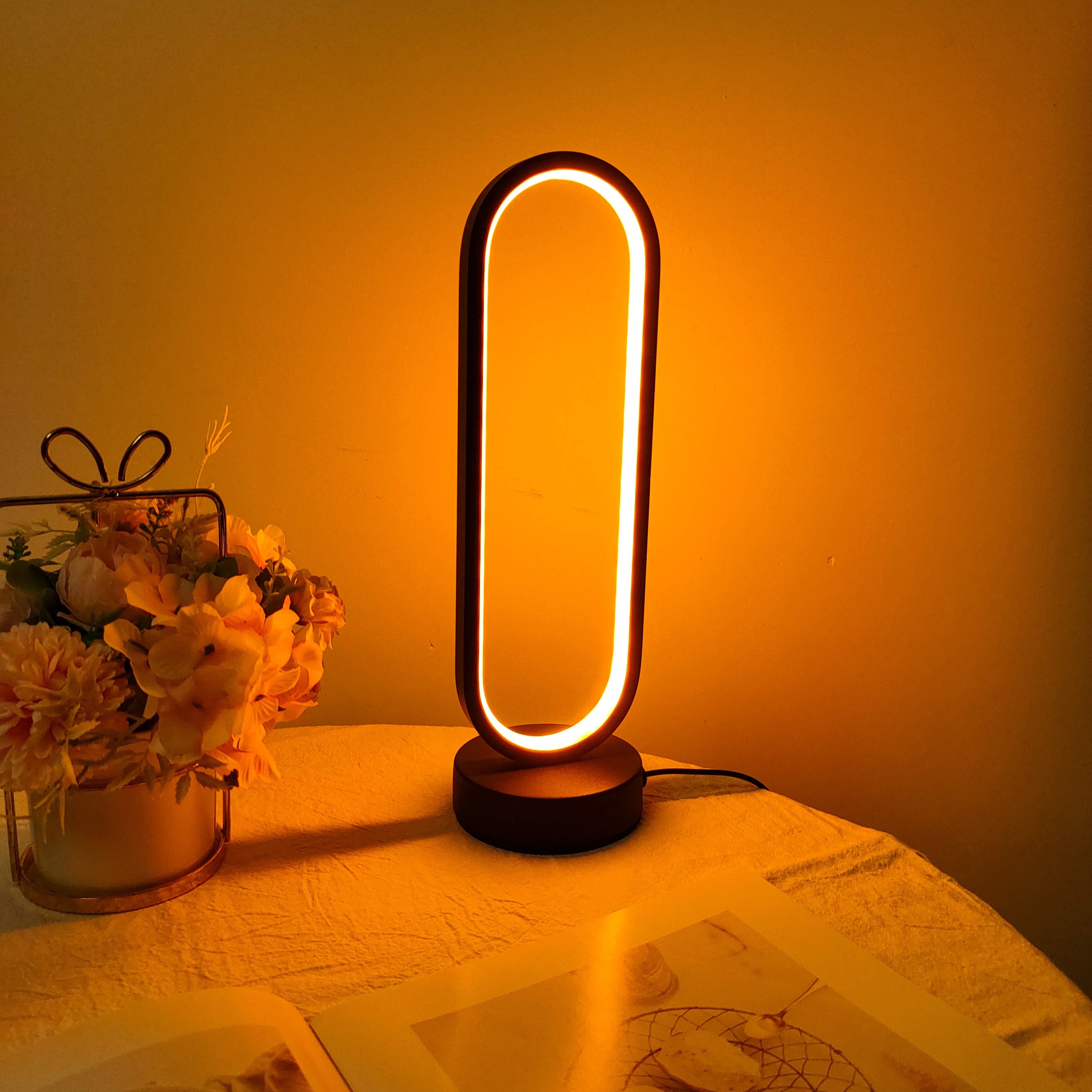 1PC Lamp Bedroom Ring Lamp Living Room Three-color Dimming Bedside Lamp LED Night Light