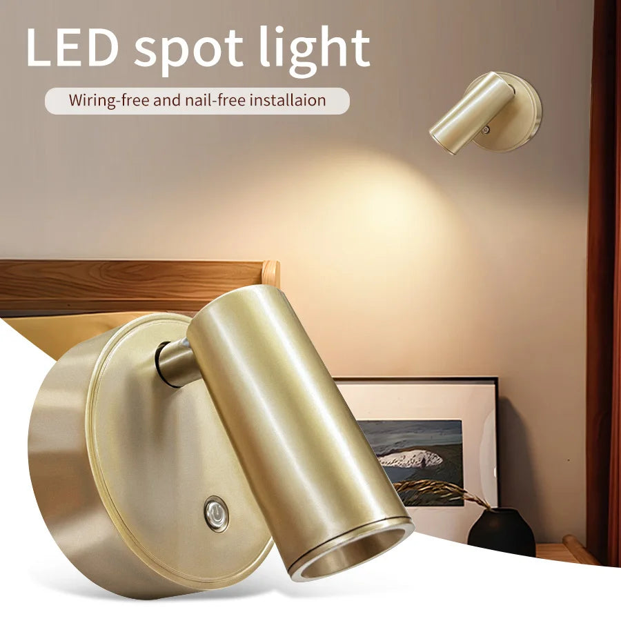 Magnetic USB Rechargeable Wall Spotlight – Wireless Dimmable Touch-Control Reading Light