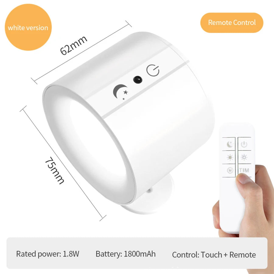 Double-Head LED Wall Sconce – Touch Control 360° Rotating Wireless Night Light for Bedroom
