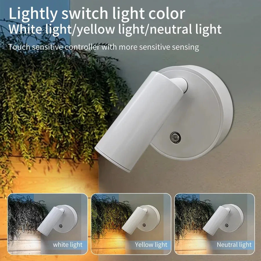 LED Light Magnetic USB Rechargeable Wall Light Spotlight Wireless No Punch Reading Light With Touch Switch Dimmable Bedside Lamp