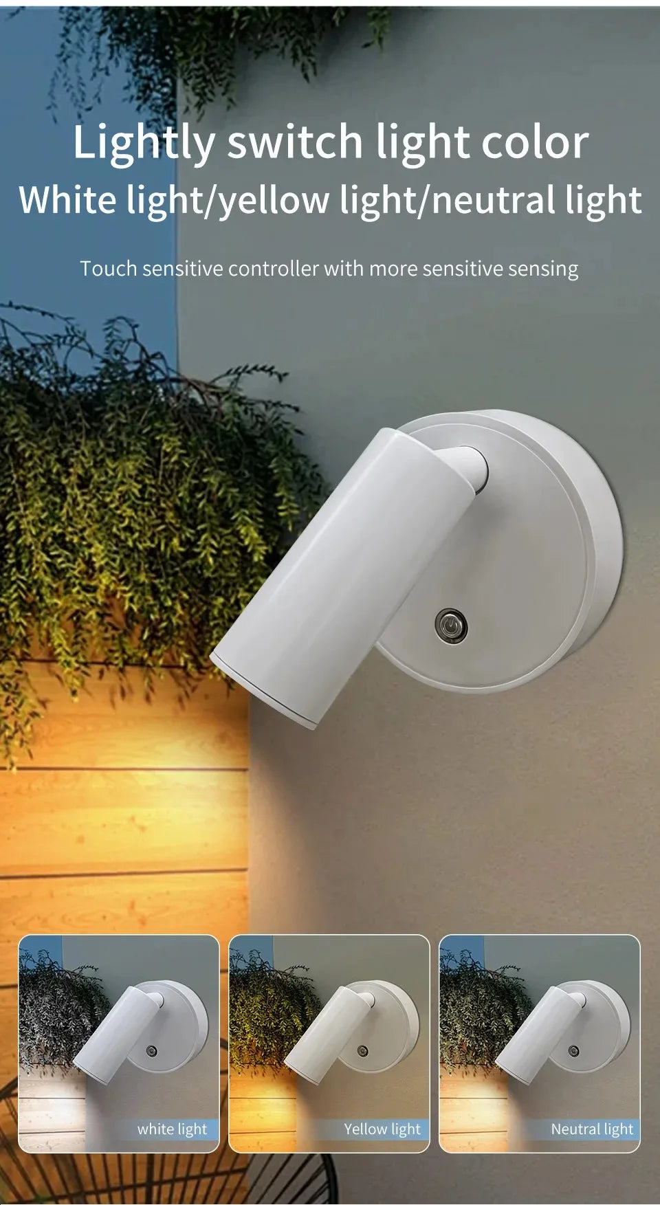 LED Light Magnetic USB Rechargeable Wall Light Spotlight Wireless No Punch Reading Light With Touch Switch Dimmable Bedside Lamp