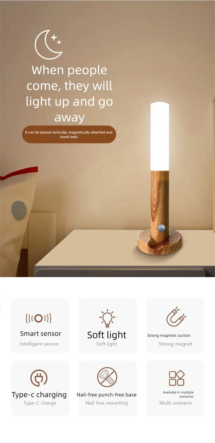 Night Light Motion Sensor Night Lights Rechargeable Wall Sconces Magnetic Wall Lights Wooden Wall Lighting for Bedroom Stair