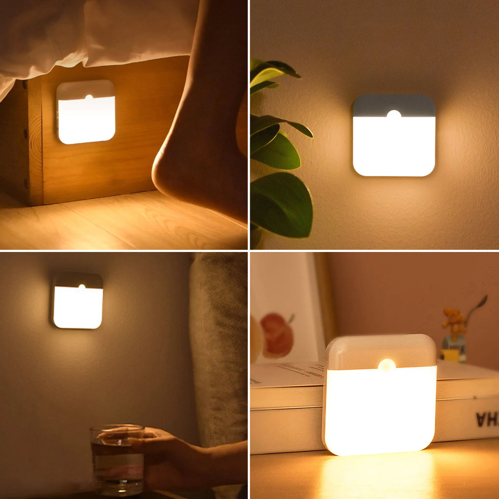 Motion Sensor Light Led Usb TYPE-C Charging Square Lamp for Bedroom Kitchen Stair Hallway Wardrobe Cupboard Lighting Night Light