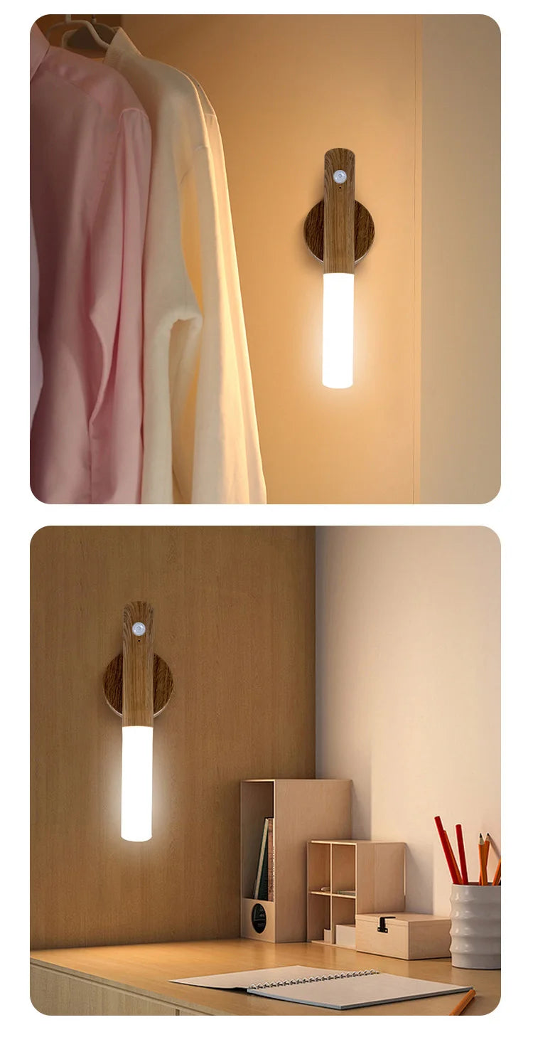 Night Light Motion Sensor Night Lights Rechargeable Wall Sconces Magnetic Wall Lights Wooden Wall Lighting for Bedroom Stair