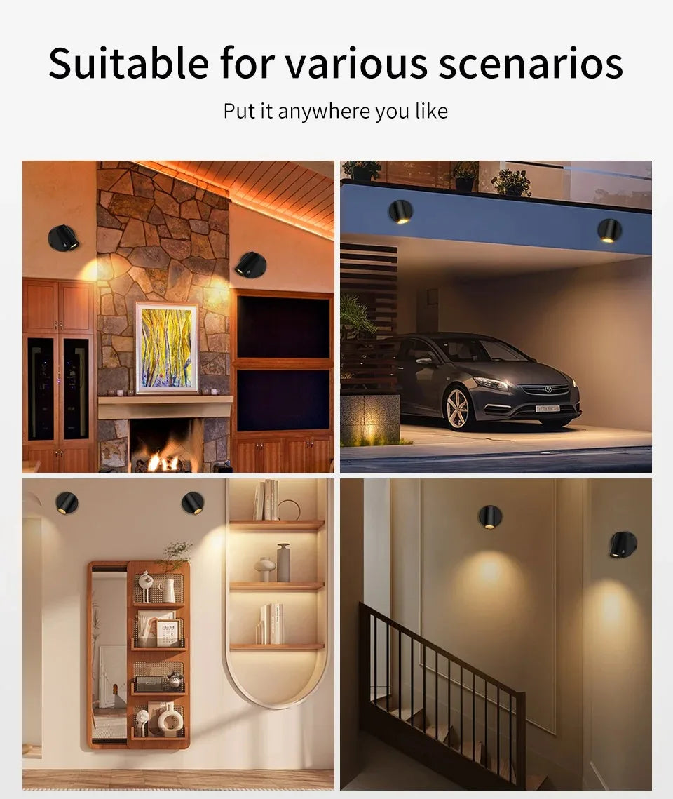LED Light Magnetic USB Rechargeable Wall Light Spotlight Wireless No Punch Reading Light With Touch Switch Dimmable Bedside Lamp