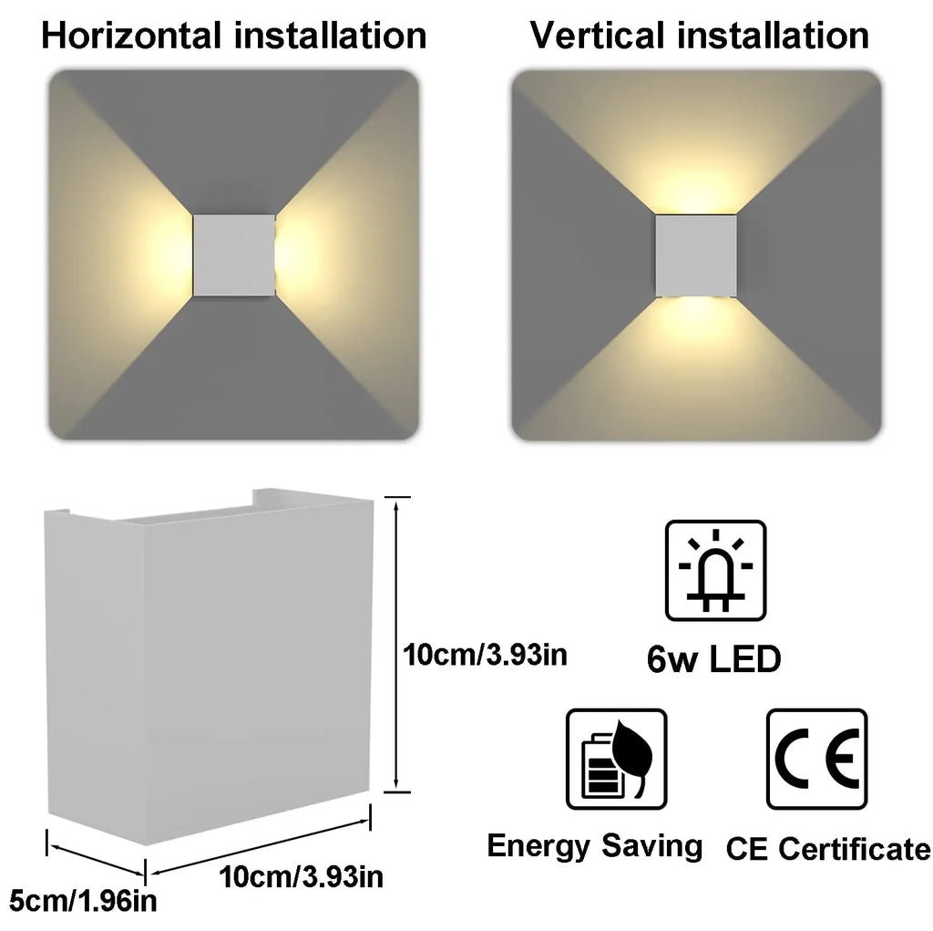 LED Wall Sconces 6W Modern Indoor Outdoor IP65 Wall Lamp, Up Down Wall Mount Lights for Living Room Hallway Bedroom
