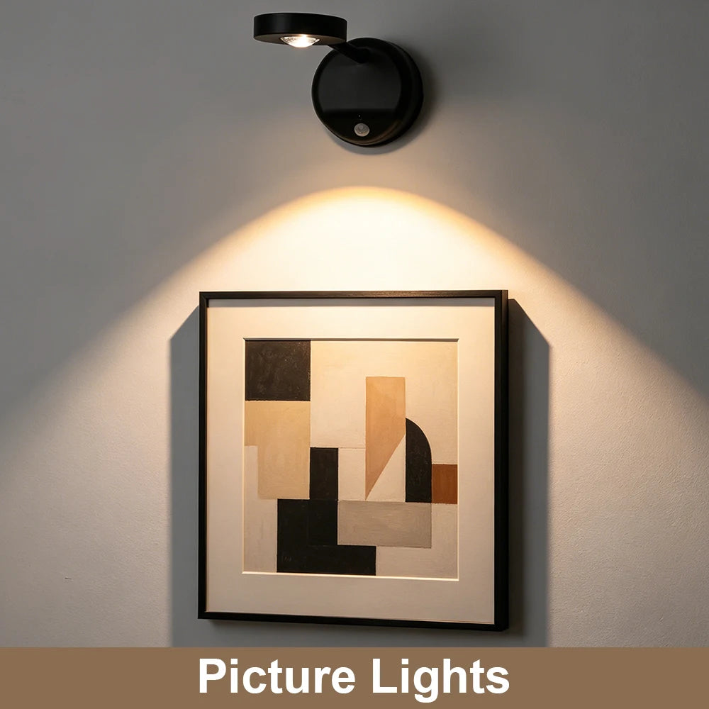 KFV Rechargeable Intelligent Human Sensing Wireless Wall Light Dimmable  3 Colors Led Spotlight for Lighting Paintings Pictures
