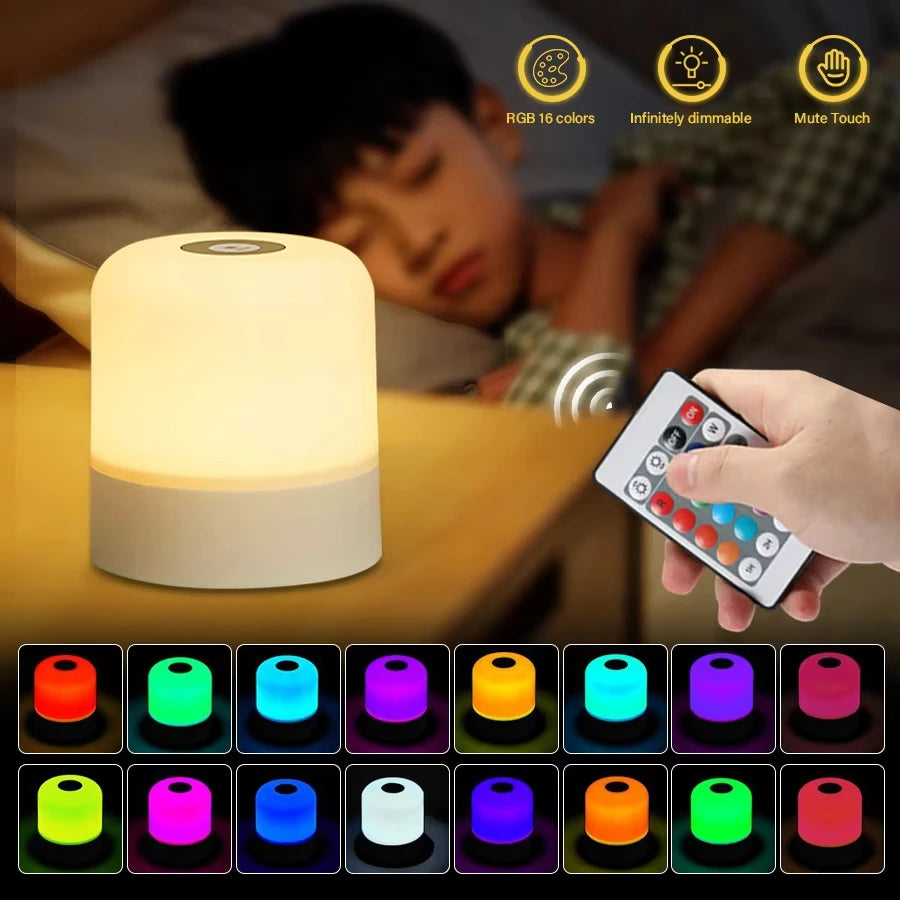 16 Colors LED Table Lamp - Touch & Remote Control Dimmable Rechargeable Bedside Night Lamp for Room Decor