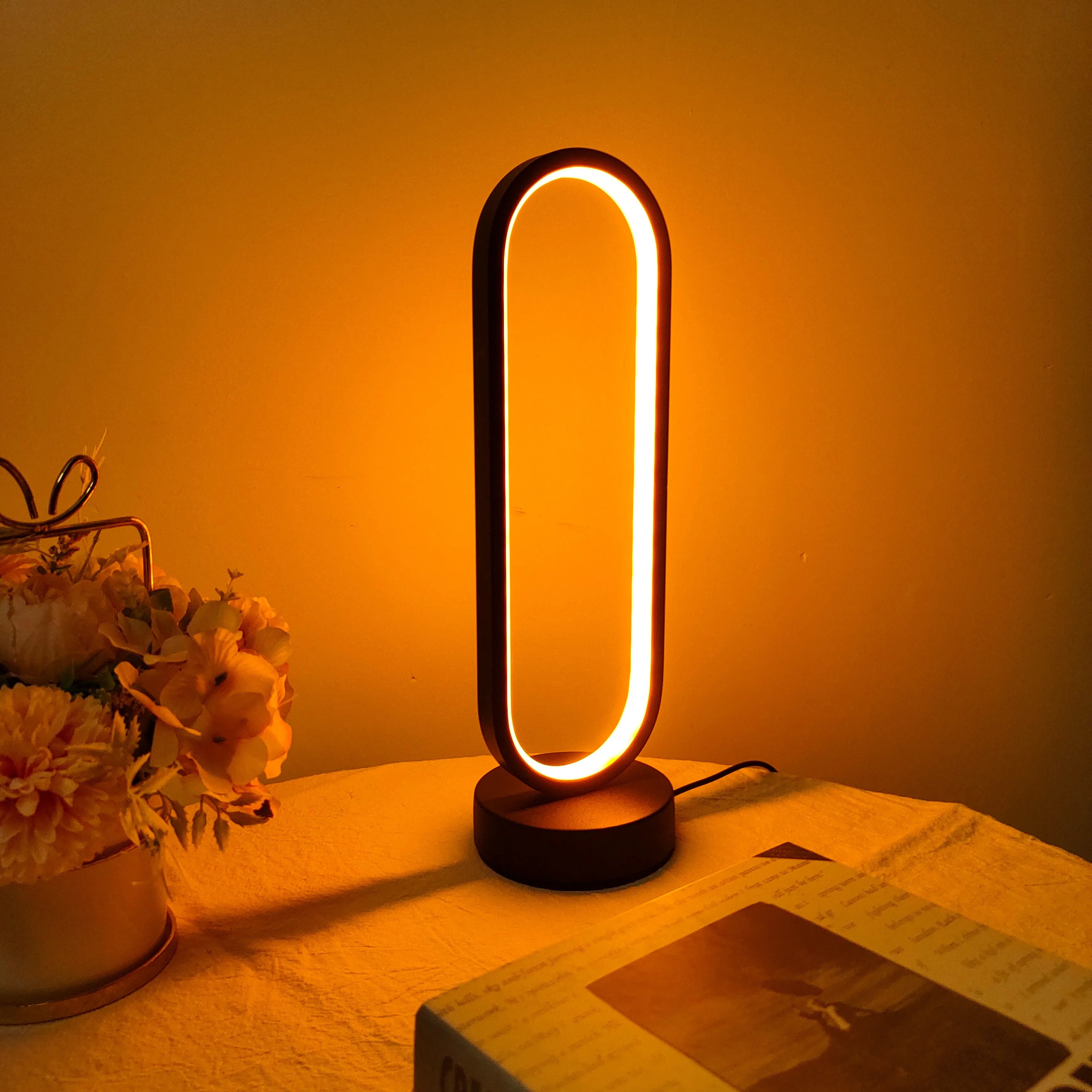 1PC Lamp Bedroom Ring Lamp Living Room Three-color Dimming Bedside Lamp LED Night Light