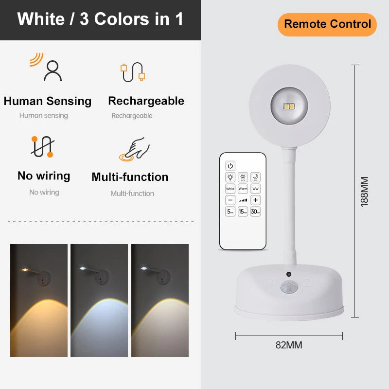 Rechargeable Motion-Sensing Wireless Wall Spotlight – Dimmable 3-Color LED for Artwork & Picture Lighting