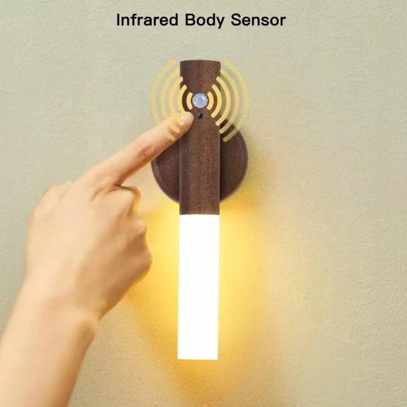 Night Light Motion Sensor Night Lights Rechargeable Wall Sconces Magnetic Wall Lights Wooden Wall Lighting for Bedroom Stair