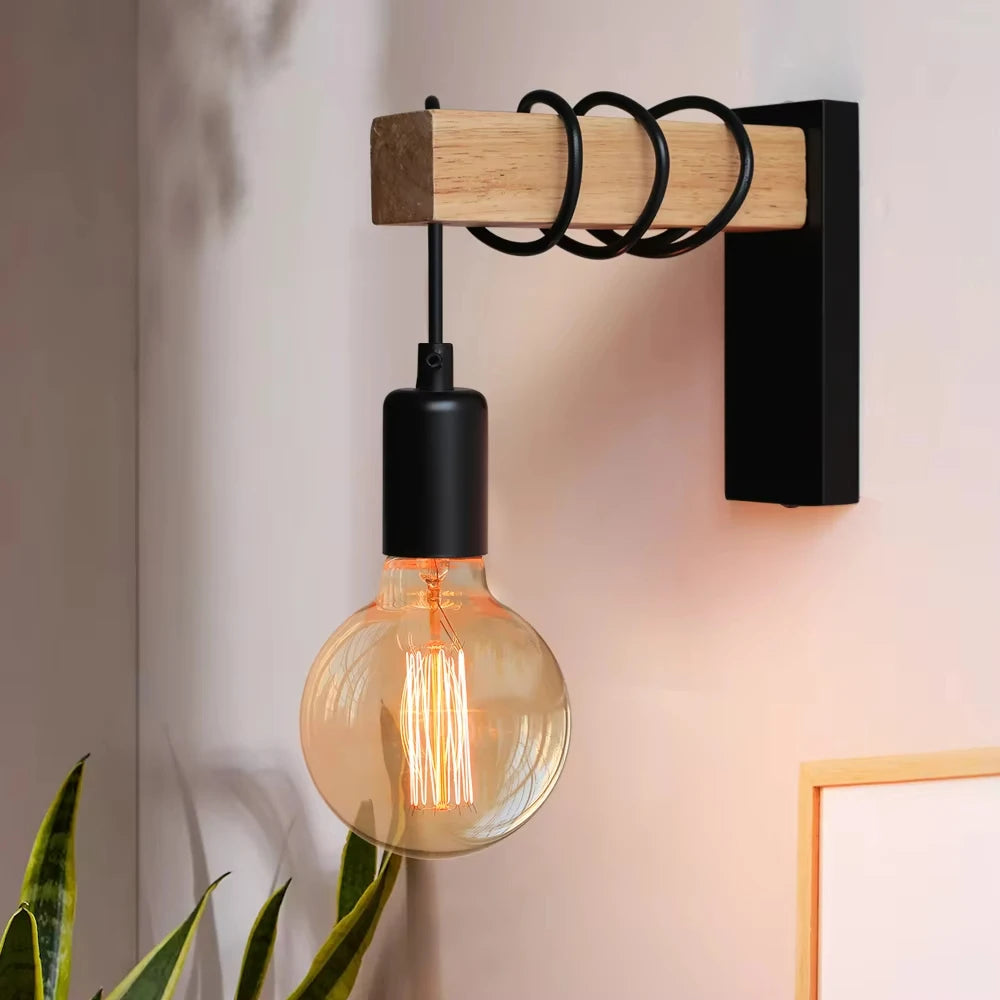 Retro Wood LED Wall Lamp E27 220V 110V Industrial Night Loft Light Fixtures Live Room Bedside Lamp Decor for Bathroom Restaurant