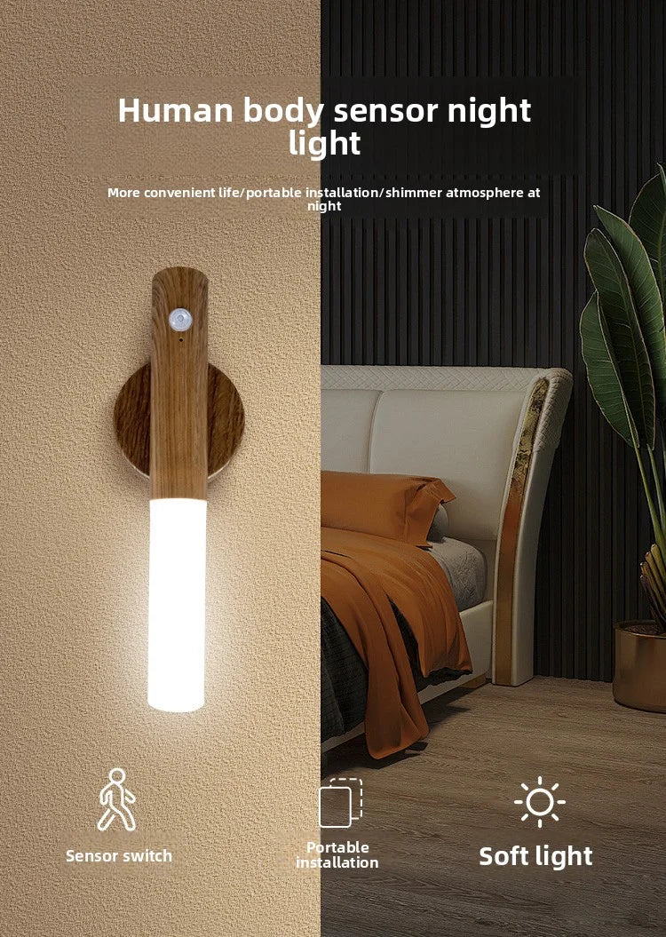 Night Light Motion Sensor Night Lights Rechargeable Wall Sconces Magnetic Wall Lights Wooden Wall Lighting for Bedroom Stair