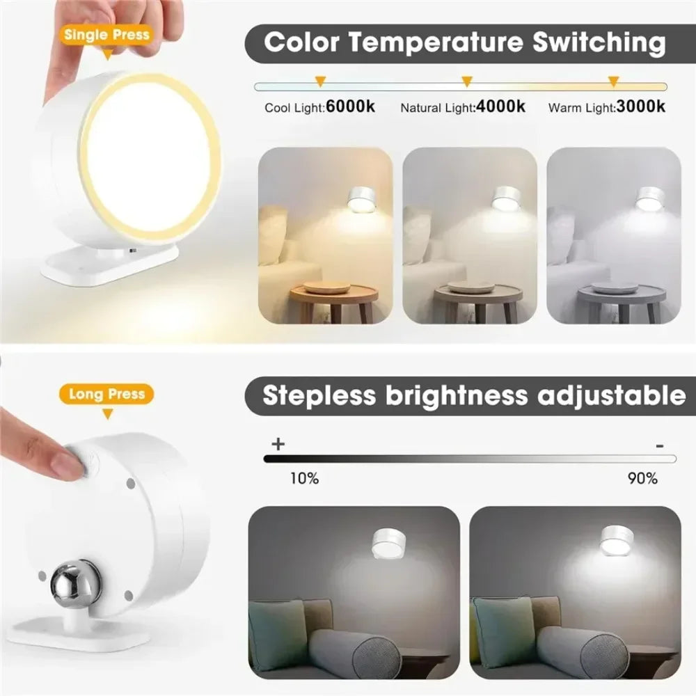 LED Magnetic Wall Sconce Lights,Rechargeable Dimmable Wall Mounted Lights with Remote, 360° Rotation Wall Mount Lamp for Bedroom