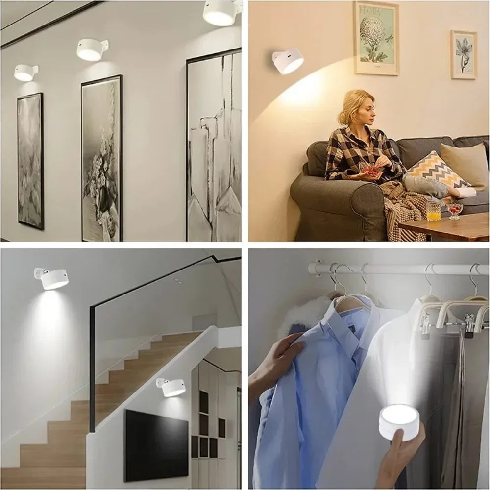 LED Magnetic Wall Sconce Lights,Rechargeable Dimmable Wall Mounted Lights with Remote, 360° Rotation Wall Mount Lamp for Bedroom