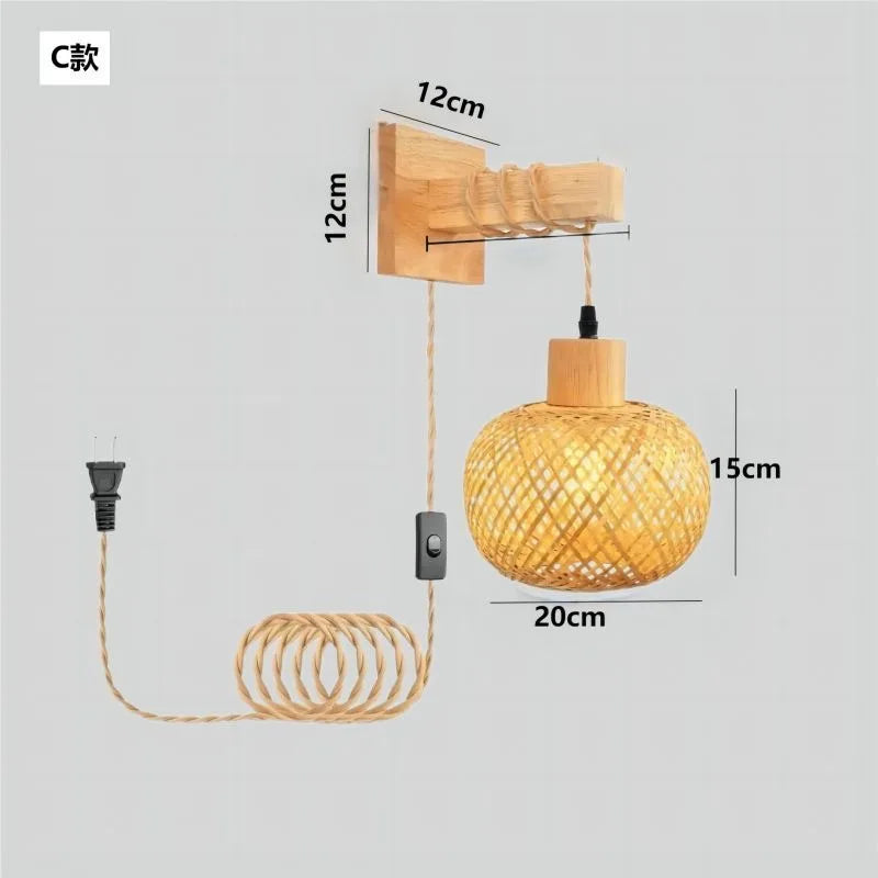 Bamboo Lantern Wall Lamp Natural Rattan Wicker E27 Chandeliers Hand-Woven Bamboo Room Decor Lampshades Wall Light Fixtures