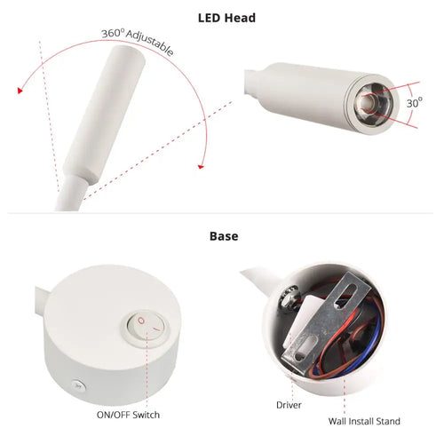 Bedside Working Study Reading Lamp Wall Lamp Sconces 3W LED Book Lamp Wall Night Light Fixtures Spot LED EU US Plug Cord